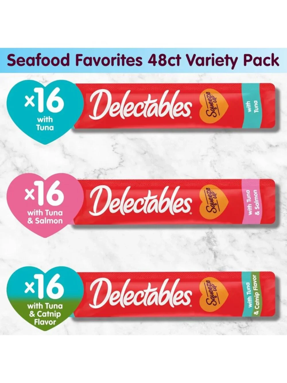 Creamy Squeezable Tuna & Salmon Cat Treats, Grain-Free, Lickable Puree, 48 Tubes